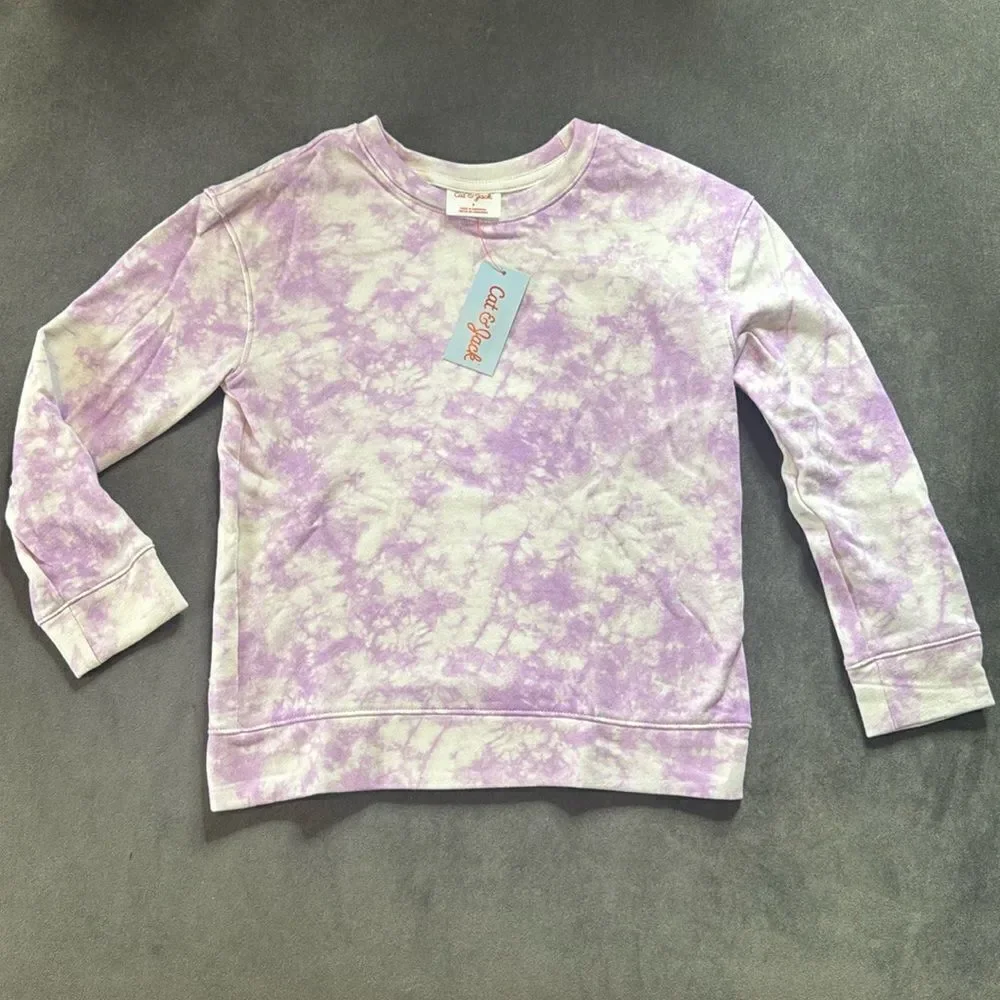 Cat & Jack Girl’s Purple Tie Dye Sweater 100% Cotton Size S NWT